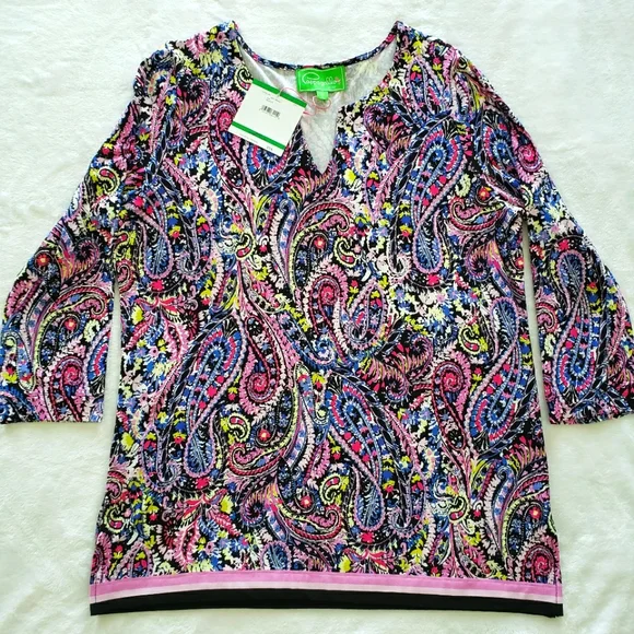 PAPPAGALLO Long Sleeve Pearl Pink Paisley Tunic Top—NWT—L - Picture 6 of 14